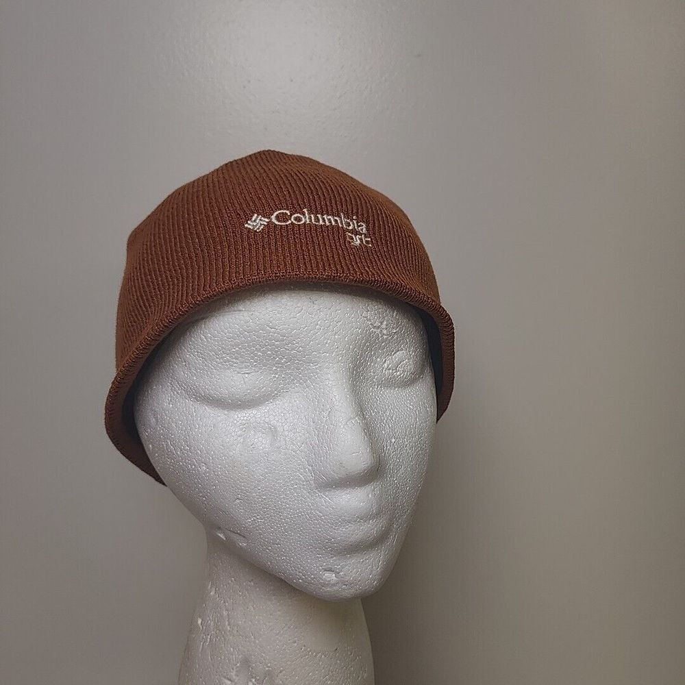 Columbia GRT Beanie Brown Knit Black Fleece Lined Trim Winter Hat Toque Acrylic